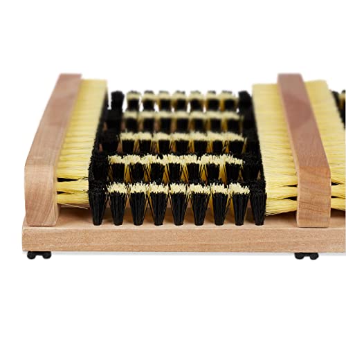 Relaxdays Outdoor Schuhabstreifer, rutschfester Boden, kräftige Borsten, Fußabtreter Außenbereich, Holz Leisten, natur