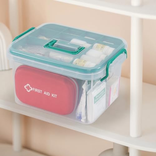 Image of Plastic Divided First Aid Storage Box Kit, Portable Handled Medicine First Aid Box, Medicine Basic Organizer Holder