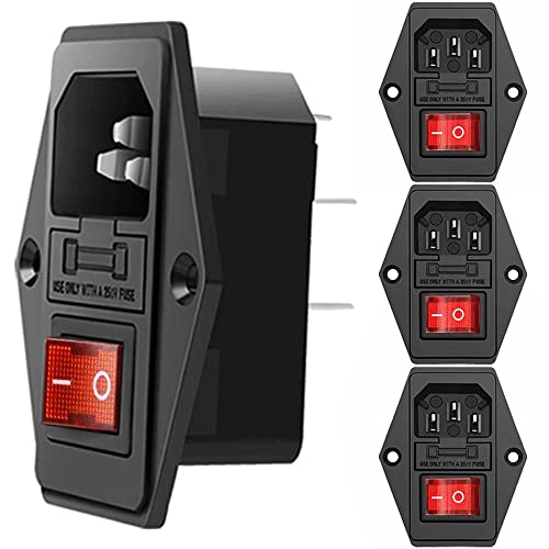Greluma 4 pièces Prise de module d'entrée IEC320 C14 à 3 broches interrupteur à fusible 10A, prise de courant mâle 10A 250V AC pour appareils médicaux...