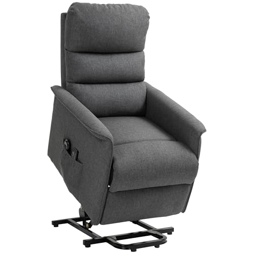 HOMCOM Poltrona Elettrica Alzapersona Reclinabile in Tessuto, Poltrona Relax Elettrica con 8 Punti Massaggianti, Riscaldamento, Poggiapiedi e 2 Telecomandi, Grigio
