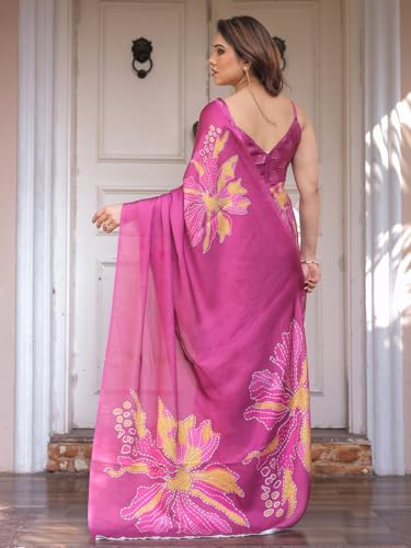 Image of ALMAARI FASHION Women's Floral Printed Georgette Satin Saree with Unstitched Blouse Piece | Traditional Ethnic Wear Sarees | Soft Lightweight Ethnic Office Wear Daily Wear Indian Sari (SG 181-190 F)