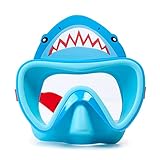 Shark Attack Swim Goggle Mask for Kids 3+ by Aqua2ude - Anti Fog, No Leak, Non Slip, Shatter Proof - Adjustable Head Strap for Multiple Ages - Shark Head Theme Swimming Mask for Kids