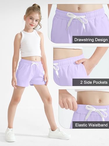 Poroka 5 Pack Girls Athletic Shorts Active Performance Shorts Kids Summer Sports Running Yoga Short with Drawstring3