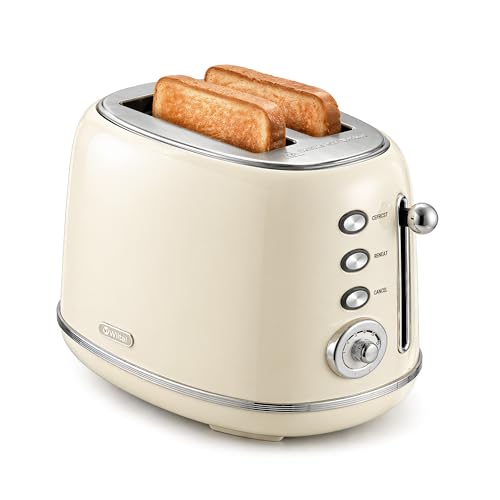 Wiltal Grille-Pain Rétro 2 Fentes Acier Inoxydable - Compact Support Viennoiseries, 6 Niveaux, Décongélation, Réchauffage, Arrêt Automatique