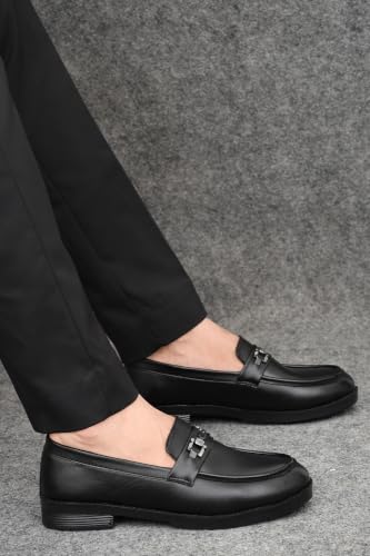 Image of VELTRIX Men's Premium Patent Leather Finish Formal Loafers | Horsebit Buckle Slip-On Shoes | Comfortable Office, Party, Wedding & Business Dress Shoes Aldo Plain Softy