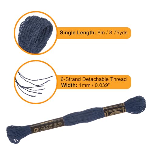 Image of HARFINGTON 12 Skeins Embroidery Floss 8.75yds(8m) Egyptian Long-Staple Cotton Cross Stitch Thread for Sewing DIY Bracelet Yarn String and Crafts, Blue Black(6823)