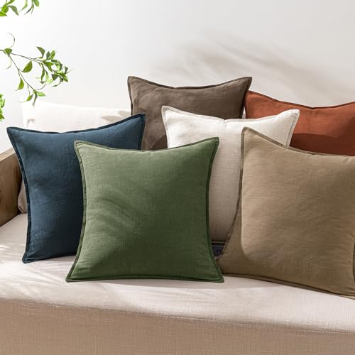 Image of 18x18 Inch Set of 2 Decorative Linen Solid Throw Pillow Covers Boho Accent Farmhouse Couch Pillowcases Modern Netural Home Decor for Couch Sofa Living Room Bed,Light Brown