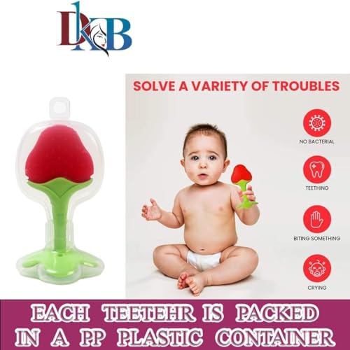 Image of DKB Infants Silicone Teether Ideal Teether For 6 To 12 Months Baby, Bpa Free Teething Toys For Babies, 2 Pcs Same Design Color Blue & Red