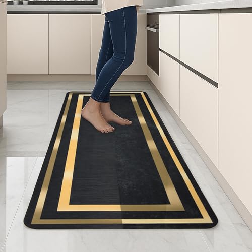 Image of HomeStrap Set of 2 Absorbent Anti Skid Kitchen Floor Mat | Rubber Mats for Sink, Cooking Area & Kitchen Entrance | Quick Dry, Waterproof, Easy to Clean Kitchen Runner Mat Set - Black