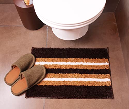 Image of Flooring India Co Bath Mat Super Soft, Anti Slip Stripe Mats (Chocolate, 38x58 cm) Pack of 1