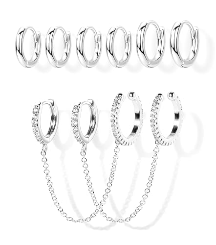 Image of Small Gold Huggie Hoop Earrings Set for Women Men Hypoallergenic 14K Plated Stack Cartilage Earrings, Sterling Silver Multiple Piercing Lightweight Mini Thin Cute Dainty Trendy Jewelry Gifts for Women