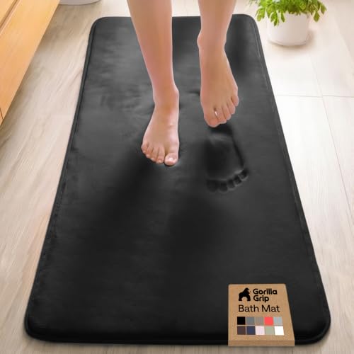 Image of GORILLA GRIP Memory Foam Bath Mat, Soft Absorbent Velvet Bathroom Mats, Durable Dots on Underside, Machine Washable Bathmat, Carpet Rug Room Decor for Shower Tub Floor RV, 60x24 Rugs, Black