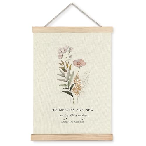 Supwhd Christian Wall Art Decor for Bedroom Living Room Office His Mercies are New Every Morning Scripture Wall Art Framed 12x16 Christian Gifts for Women