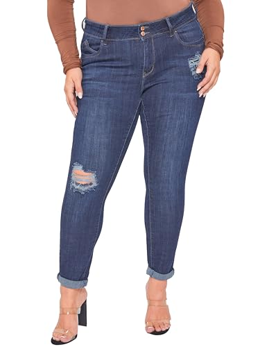 YMI Women's Junior Plus Size Wannabettabutt Premium Mid-Rise Roll Up Cuff Ankle Jean