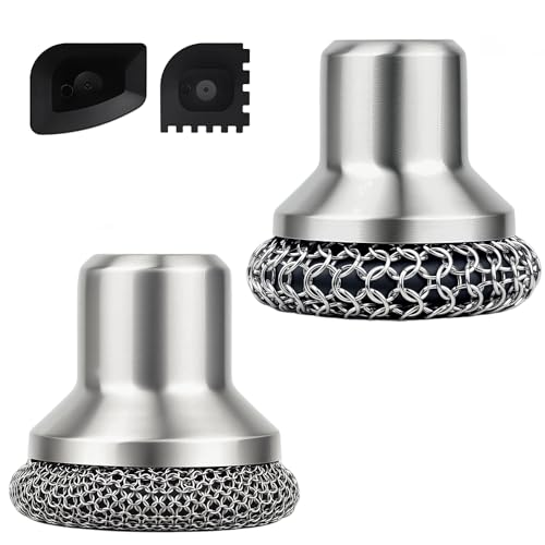 Image of Cast Iron Scrubber and Scraper, 316 Chain Mail Scrubber for Cleaning Dishes, Stock Pots, Black, 1 Count ((Small&Large Chainmail,2pcs))