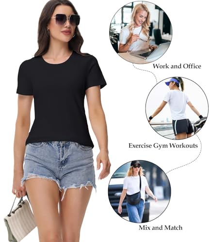 wirarpa Women's T-Shirts Cotton Crew Neck Short-Sleeve Casual Tees Tops Undershirt 2 Pack3