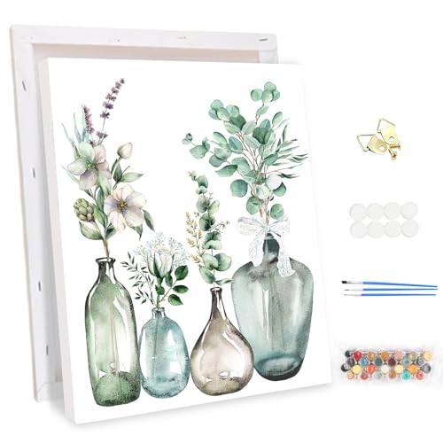 MEIYUDA Pintar por Numeros Adultos con Marco Planta Verde, Flor Cuadros por Numeros Pigmento Acrílico, DIY Pintura por Numeros Kit Manualidades Adultos Decoración para el Hogar Regalo de pared 30x40cm