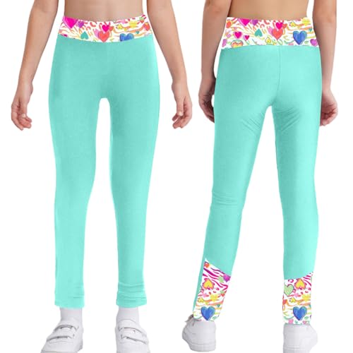 Kids Girls Quickly Dry Printed Practice Tights Sheer Mesh Patchwork Athletic Dance Running Workout Leggings3