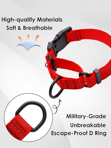 Image of Martingale Dog Collar, Reflective No Pull with Buckle, Red, M | Escape Proof without choking ,Training Collar with Quick Release Buckle, Adjustable Heavy Duty Nylon collars for S M L Dogs