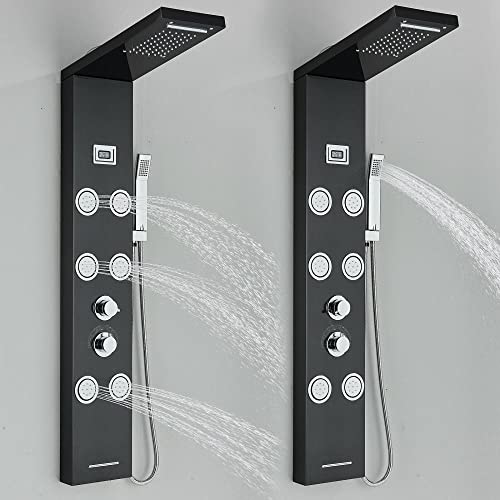 Columna de ducha de acero inoxidable con sistema torre, lluvia, cascada y masaje por chorro - Negro miniatura 5