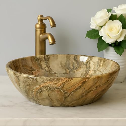 Image of OSOSAM Designer Ceramic Table Top Wash Basin | Elegant Over Counter Vessel Sink for Bathroom, Hotel & Home | Premium Countertop Vanity Basin | 16 x 13 x 5.5 Inch