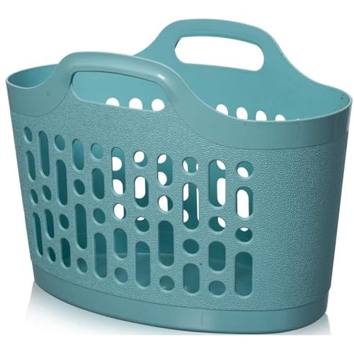 ARUUJ 50L Large Laundry Washing Basket, Clothes Bucket Attached Handles, Durable, Lightweight, Stackable Plastic Tote, Space Saving Storage Container Indoor Outdoor Hollow Hamper (3)