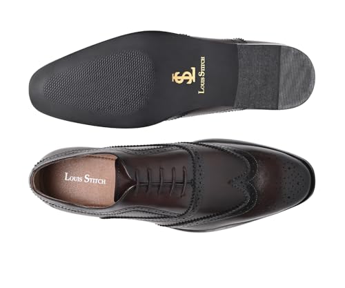Image of LOUIS STITCH Men's Italian Crust Leather Brogue Shoes| Formal Lace-Up Shoes for Men | Perfect for Business, Formal & Parties | LSVX-EUBG