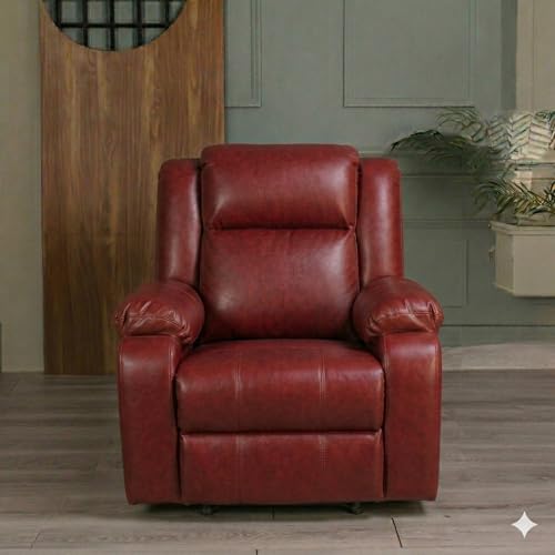 Image of Solis Royale 1 Seater Recliner Sofa Chair | Manual Recliner Lounge Sofa Chairs for Relaxing | Comfortable Cushioned | Living Room Bedroom Home, Office (Classy Calm - Charry, Classy Calm - Leatherette)