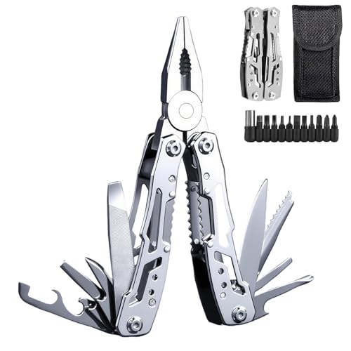 Pinza Multifunzione, 25 in 1 Pinza Multiuso in Acciaio Inossidabile, Coltello Multiuso con Custodia in Nylon per Esterno Sopravvivenza Campeggio Emergenza, Regalo Uomo