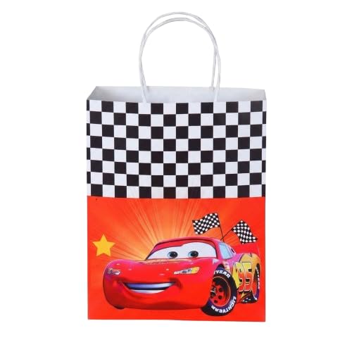 Prakruthi Pulp Art Gift Paper Bag Racing Cars theme for Kids Birthday Party, Baby Shower Presents, Return Gifts - 8"X10"X3" (WXHXG) - Pack of 10