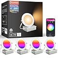 Lumary 4 Inch Smart WiFi Recessed Lights, 9W 780LM Ultra-Thin LED Recessed Lighting, Smart LED Wafer Downlights with Junction Box, Compatible with Alexa/Google Assistant/BT Remote, ETL Listed, 4 Pack