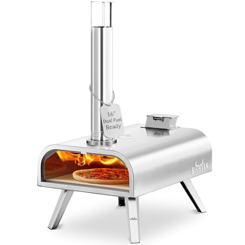 BIG HORN OUTDOORS 16' Multi-Fuel Outdoor Pizza Oven – 2-in-1 Wood-Fired & Gas Compatible (Burners Sold Separately), 1112°F Outdoor Stainless Pizza Cooker, Portable for Party Usage, Sliver