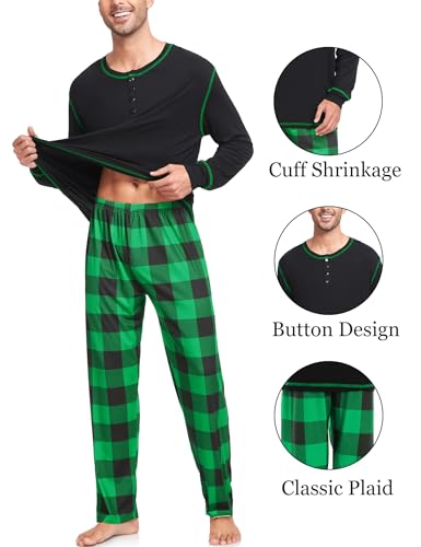 SWOMOG Couple Christmas Pajamas MEN & WOMEN Pjs Long Sleeve Top & Plaid Bottom Soft Sleepwear Loungewear4