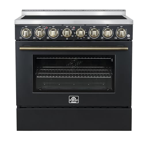 Forno Paolo 36 Inch Black Freestanding Electric Range, Stainless Steel, 5.44 cu.ft., True Convection, Smooth Glass Cooktop - Black