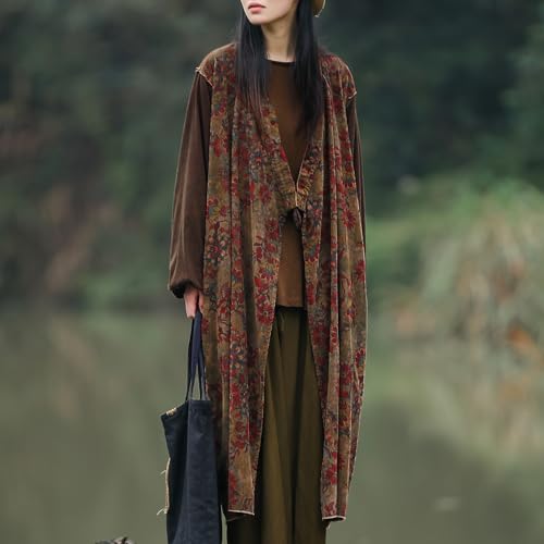 Women’s Oversized Corduroy Duster Coat – Long Vintage Trench Style Patchwork Jacket with Kimono Collar 20254