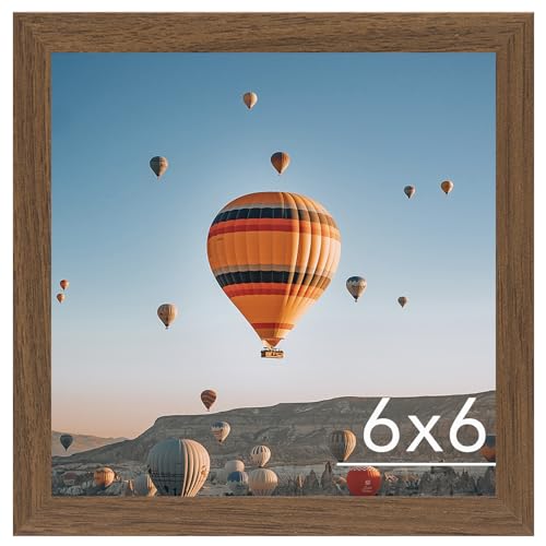 Image of JCJMY 6x6 Picture Frame Brown for Wall Hanging or Tabletop, Wall Mounting Horizontally or Vertically, 6 x 6 Square Wall Gallery Poster Photo Frame with Shatter Resistant Plexiglass, Brown