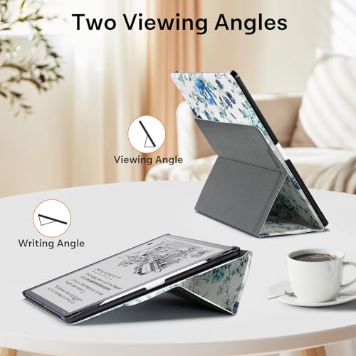 Image of CoBak Case for 11 inch Kindle Scribe 3rd Generation 2025, Kindle Scribe Colorsoft with Two Viewing Angles - All New PU Leather Cover with Auto Sleep Wake, Pen Holder. Blue Blossom