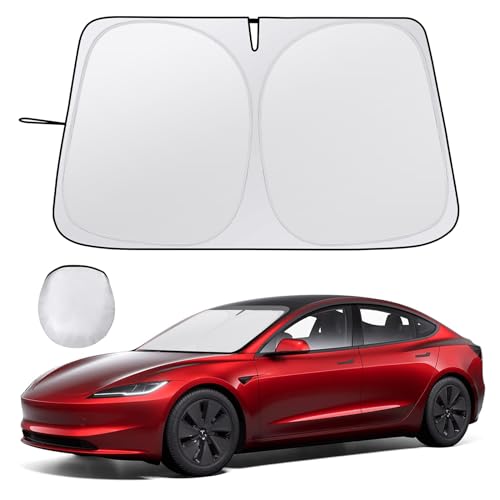 Car Windshield Sunshade for Tesla Model Y/3 - Folding Front Window Sun Shade Cover with Upgraded UV...