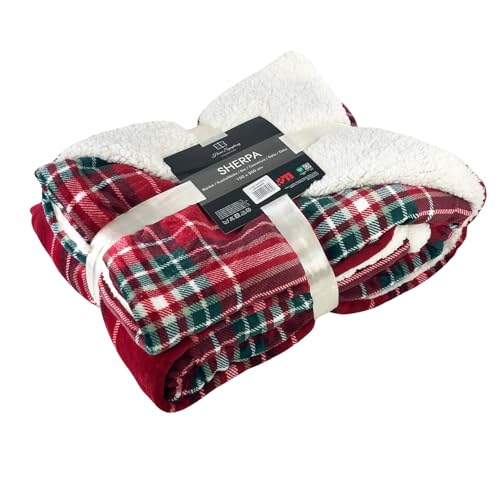 Euromat Sherpa Mikrofaserdecke, Flanell Kuscheldecke, Wohndecke, Bettüberwurf 150x200 cm (Rot Kariert)