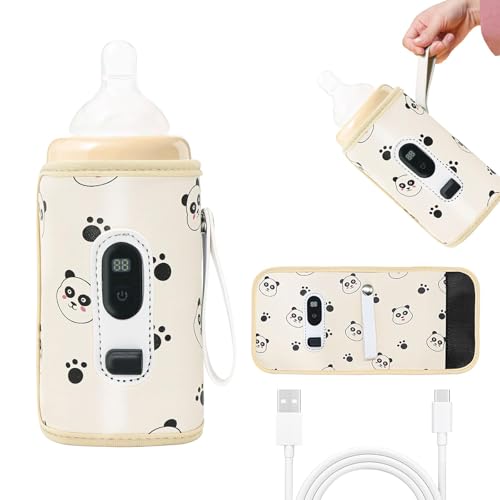 Lhdfyqt Calentador de Biberones USB, termostato de Aislamiento para Bebes, Calentador de Biberones para Bebé, Calentador de Biberones, con Pantalla LCD, 21 Temperatura Ajustable, Portátil