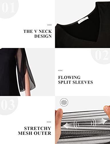 SeSe Code Womens Ruffle 3/4 Sleeve Stretchy Mesh Dress Wedding Guest Dresses3