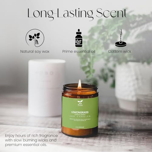 Image of Lemongrass Soy Candle, 180g, Essential Oil Aromatherapy Candle, 100% Soy Wax, Non-Toxic Clean Burn, Fresh Citrus Scent for Home Decor, 40+ Hour Burn, for Bedroom & Living Room