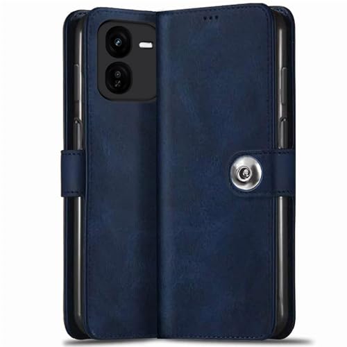 TheGiftKart Genuine Leather Finish Flip Back Cover Case for iQOO Z9X 5G | Inbuilt Pockets & Stand | Wallet Style | Designer Button Magnet Flip Back Cover Case for iQOO Z9X 5G (Faux Leather, Blue)- Best and cheap mobile covers in India