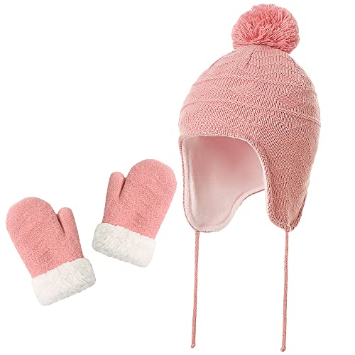 Image of jerague Hats and Gloves Set for Kids Toddler Baby Girls Boys Warm Earflap Beanie Fleece Hats Mittens