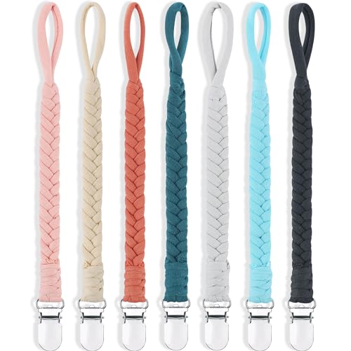 Pacifier Clips for Baby Boy and Girls, Handmade Braided Pacifier Holder, Baby Pacifiers Clips Leash Cotton Smoother Binky Clips Newborn Fits All...