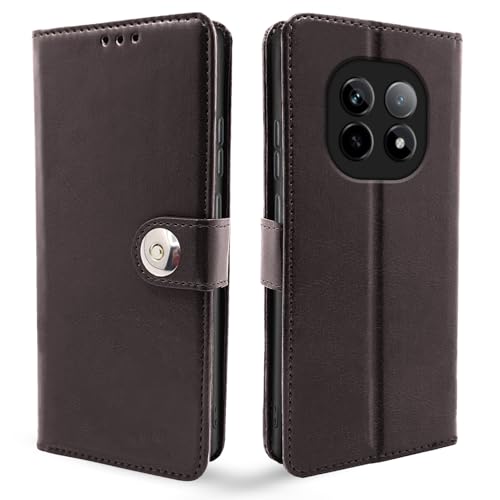 Image of Pikkme Flip Cover Leather Finish | Inside TPU with Card Pockets | Wallet Stand and Shock Proof | Complete Protection Button Flip Case for Realme P2 Pro 5G (Coffee)