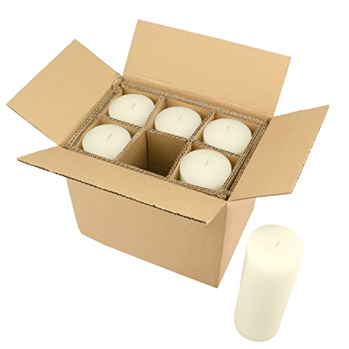 Image of Stonebriar Tall 3 x 8 Inch 110 Hour Long Burning Unscented Wax Flat Top Pillar Candles, Ivory, 6 Pack