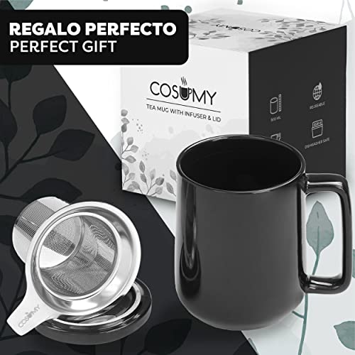 Taza de Te con Filtro y Tapa 500ml Gran- Ceramica - Mantiene Caliente la Infusion - Negra Brillante - Imagen 7