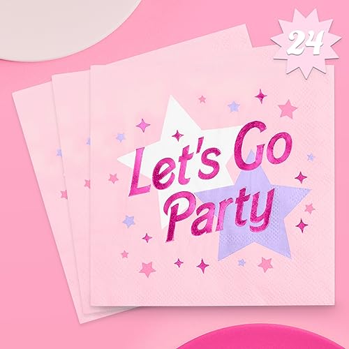 xo Fetti Lets Go Party Pink Napkins - 3-ply 25 pcs | Pink Bachelorette Party Decorations Happy Birthday Party Supplies Baby Shower Tableware Cool Cocktail Napkins