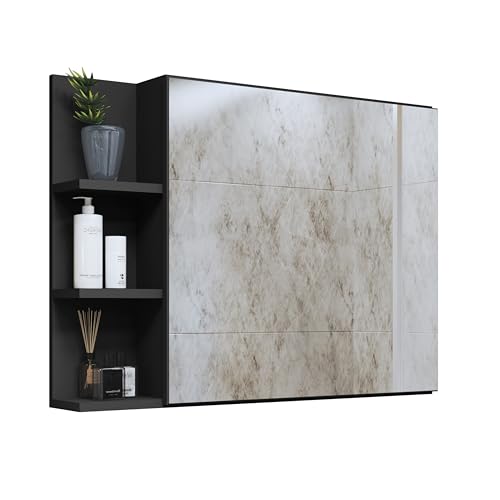 Espelheira Suspensa Iris Para Banheiro/Closet Porta e Nichos Armário - Quality Móveis cor:Preto